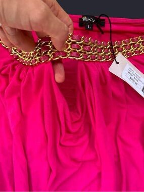 Sky Hot Pink Skirt with Gold Chain Detail
